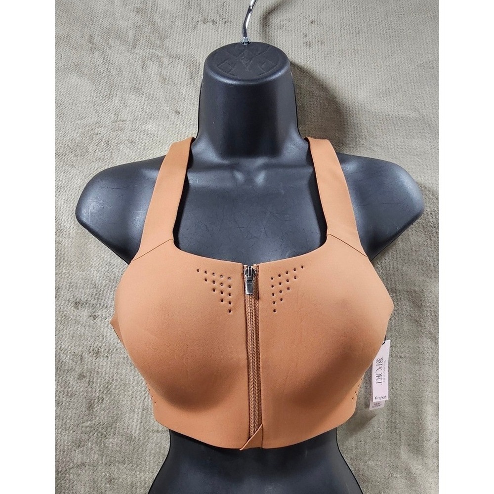 Victoria Sport High Support Zip Front Sports Bra‎ Brown Racerback NWT 38C